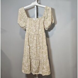 Wild Skye Girl's Size M Green Floral Peasant Style Dress Short Balloon Sleeves